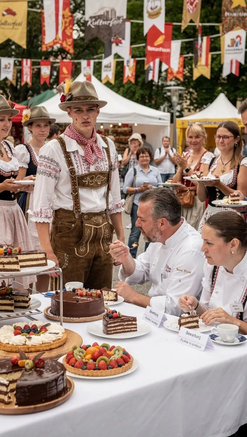 Eine Auswahl an köstlichen Törtchen, dekoriert mit buntem Zuckerguss und frischen Früchten.