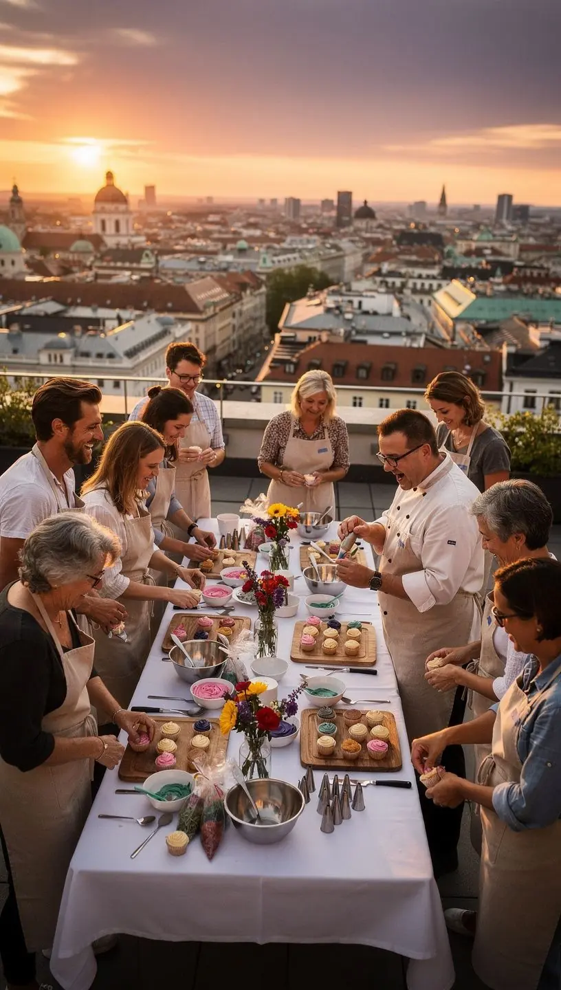 Eine Auswahl an köstlichen Törtchen, dekoriert mit buntem Zuckerguss und frischen Früchten.